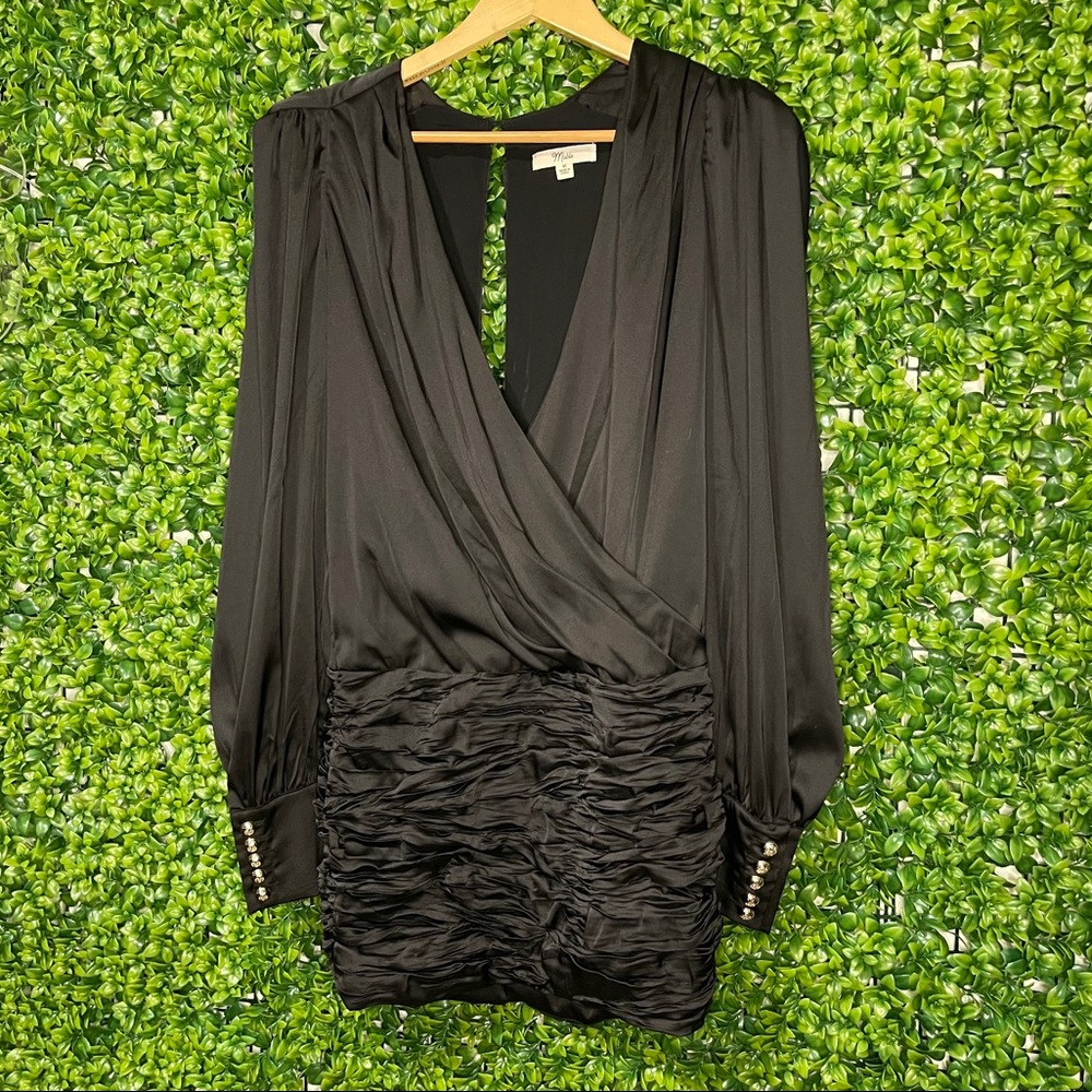 Drop The Top Satin Mini Dress - Black
